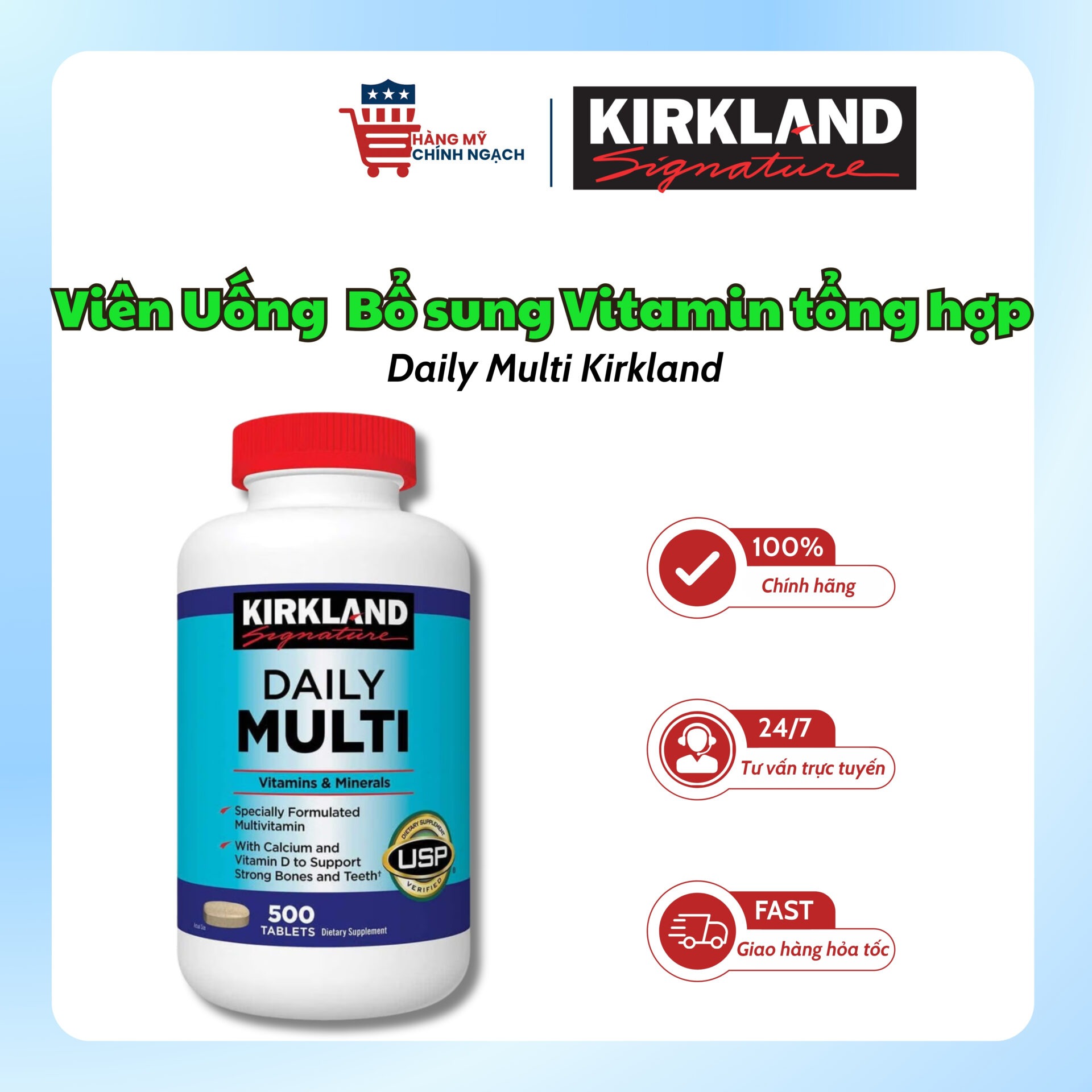 Viên Uống Bổ Sung Vitamin Tổng Hợp Kirkland Daily Multi (500 Viên)