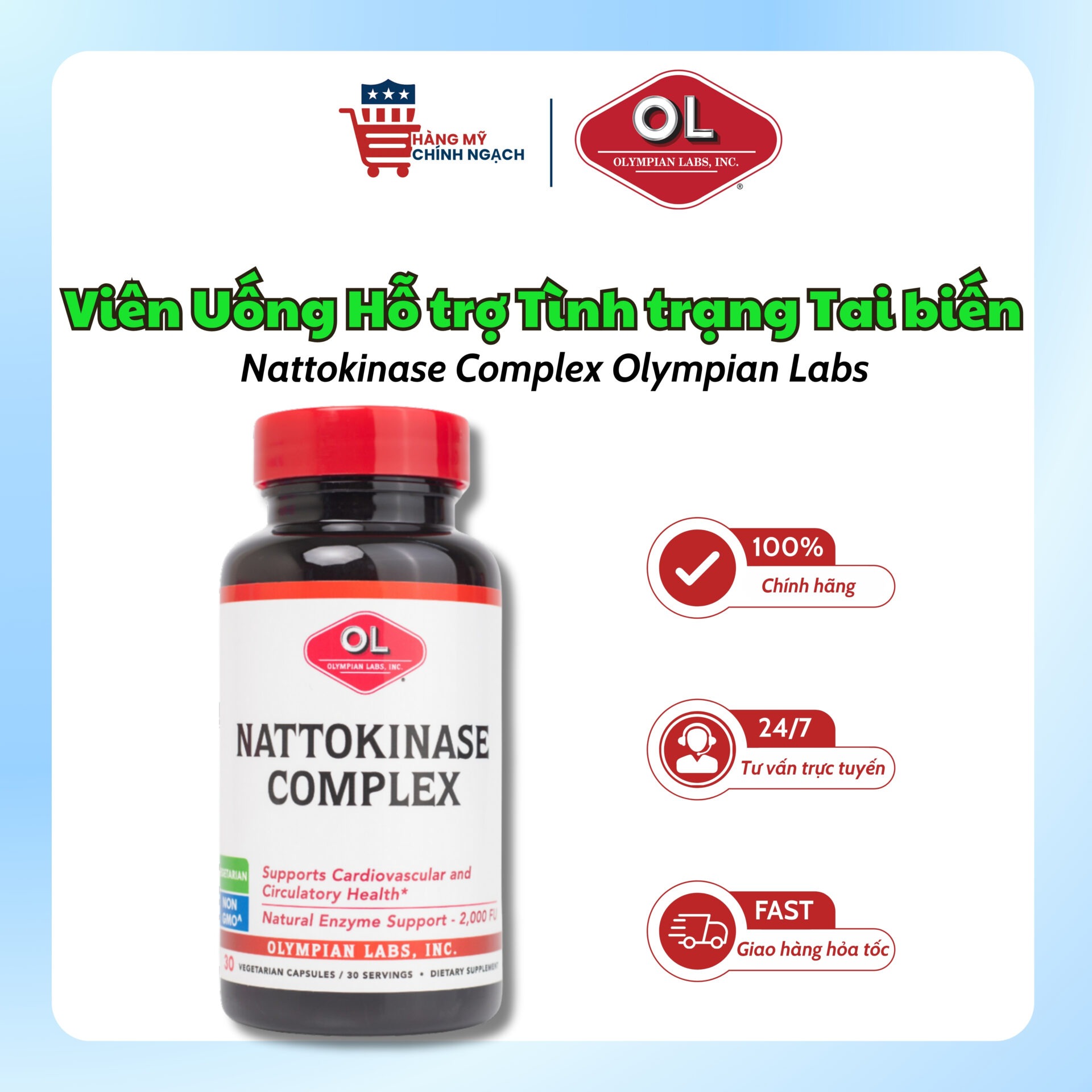 Viên Uống Hỗ Trợ Mạch Máu Nattokinase Complex Olympian Labs (60 Viên)
